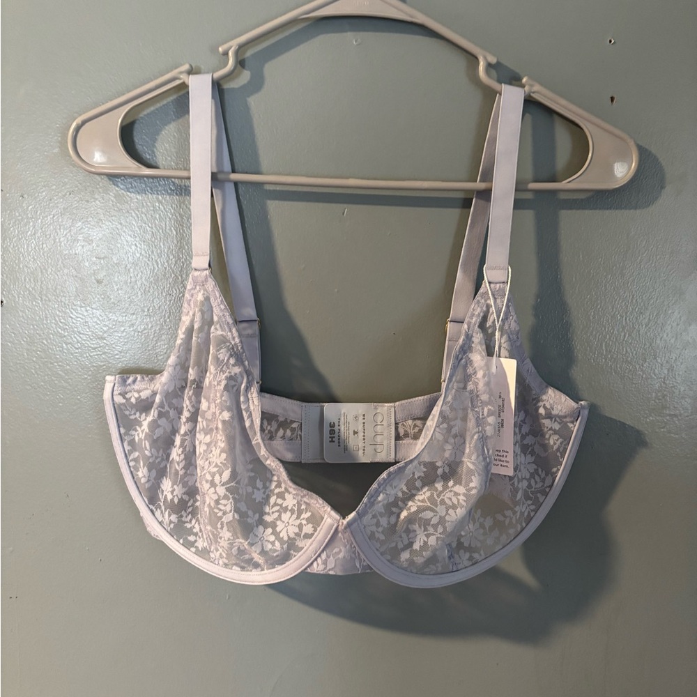 CUUP Bra - The Plunge - Botanical Lace - Breeze (Light Blue) - NWT - Size 36H